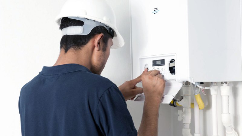 water heater service expert adjusting water heater before it can be used